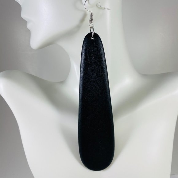Black Long sexy modern wooden teardrop earrings - Picture 4 of 4